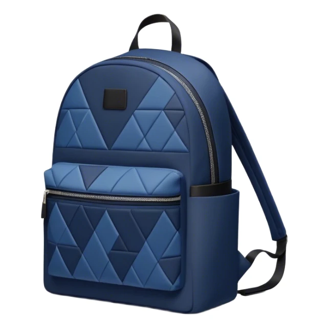 A stylish backpack, medium-sized, with a modern design in navy blue and black. It features a geometric pattern of subtle triangles across the front pocket, giving it a sleek yet dynamic look sticker