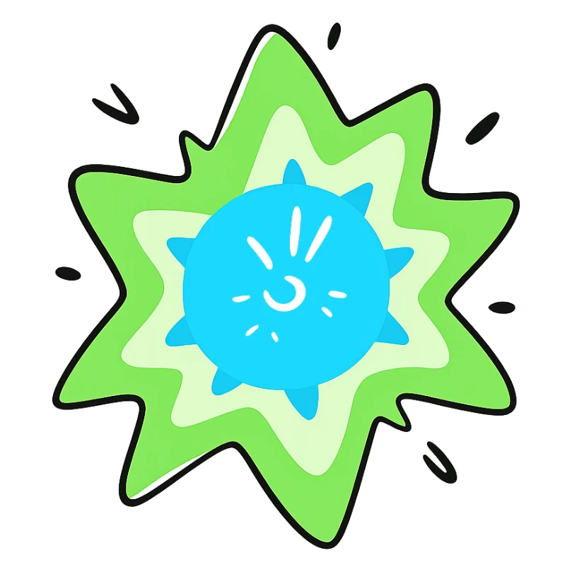 A sparkle with a blue core and green glows, more cartoonish, doodle style sticker