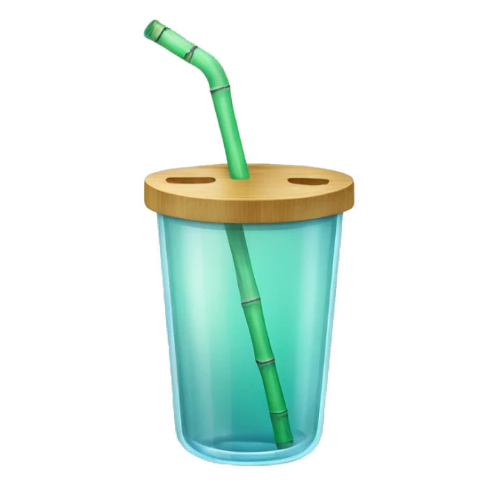 glass with bamboo lid and straw sticker