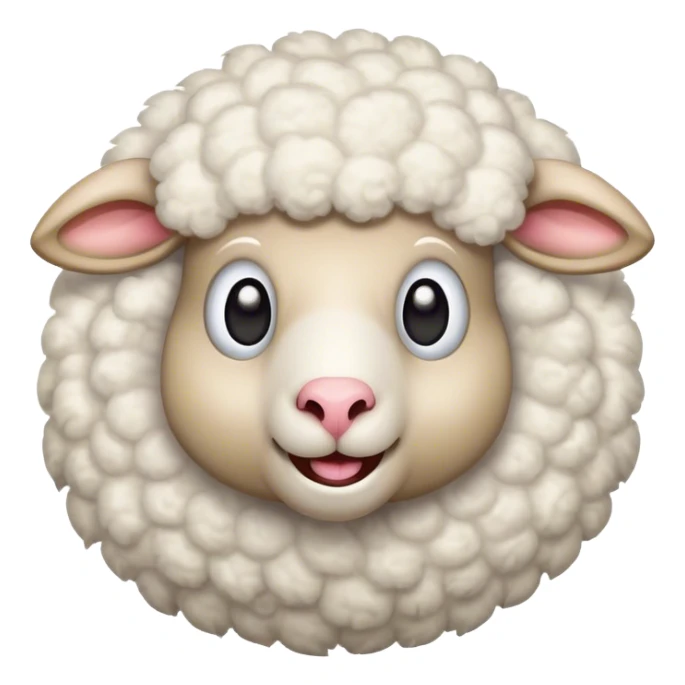 Cinematic Comical Sheep Portrait Emoji, Head tilted dramatically with an exaggeratedly amused expression, featuring a strikingly fluffy white fleece with a quirky pattern and wide, expressive eyes filled with playful disbelief, Simplified yet hilariously expressive features, highly detailed, glowing with a slightly sassy glow, high shine, dramatic yet playful, stylized with an air of cheeky mischief, bright and endearing, soft glowing outline, capturing the essence of a spirited and over-the-top sheep, so meme-worthy it feels like it could baa its way into internet fame instantly! sticker