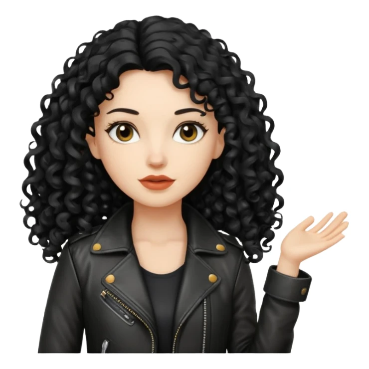 Chica blanca, con cabello negro largo y rizado, con chaqueta de cuero,arquitecta sticker