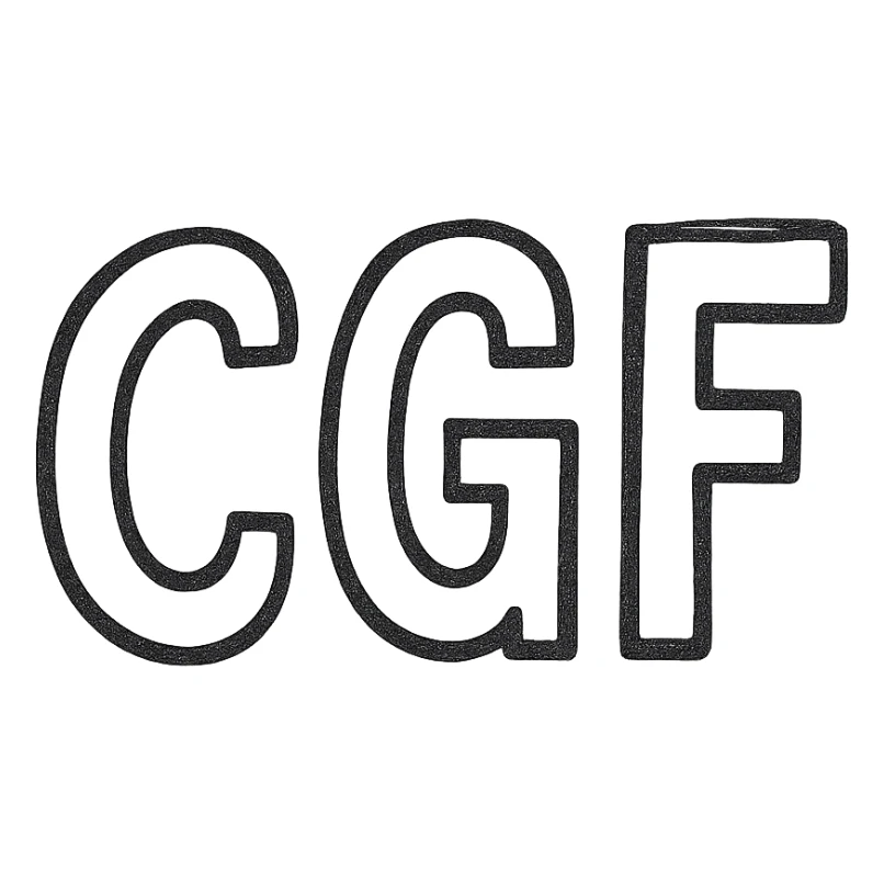 the letters CGF in bold, sans-serif font, black, centered, 128x128, transparent background sticker