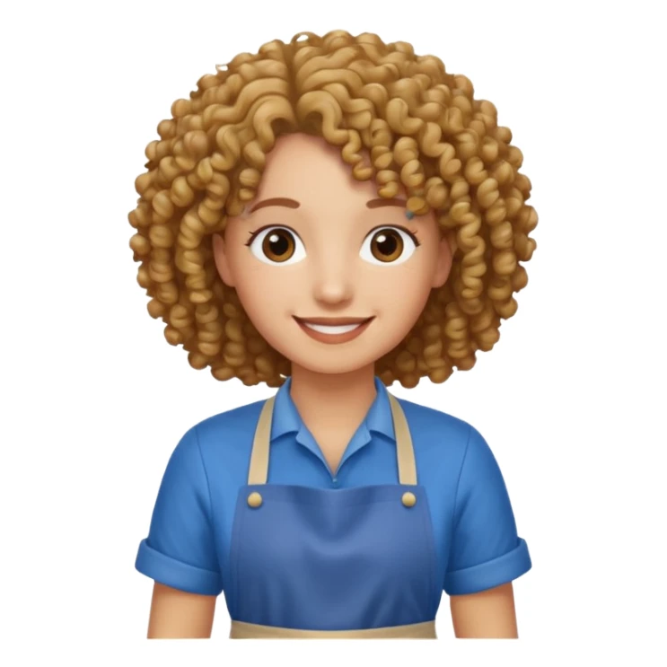 person with curly hair in blue apron sticker