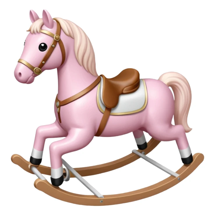 Light pink rocking horse toy for kids with a white saddle sticker