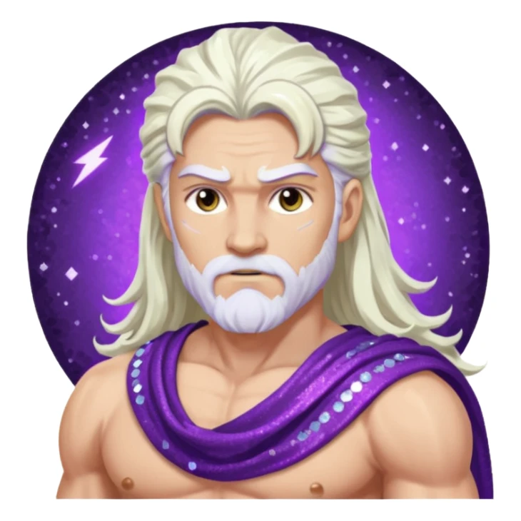 Jupiter Thunder God with long white hair, purple sequin toga sticker