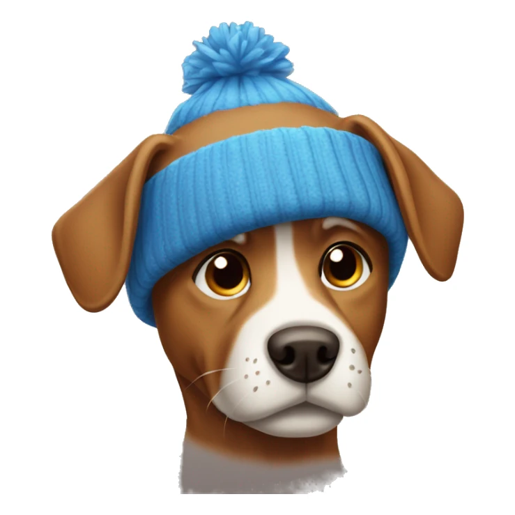 Brown dog in a blue winter hat sticker