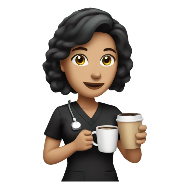 Hispanic woman in black scrubs holding a coffee in her hand sticker