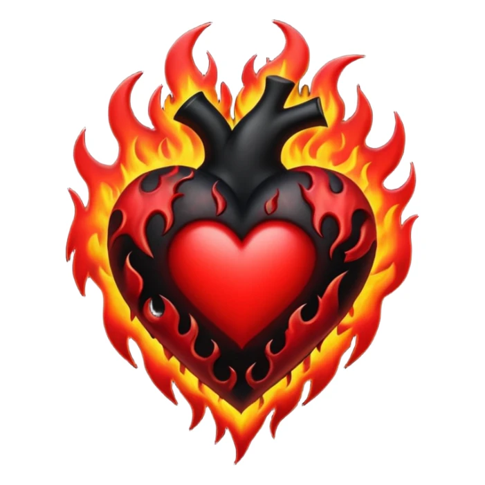 goth heart with black and red flames sticker