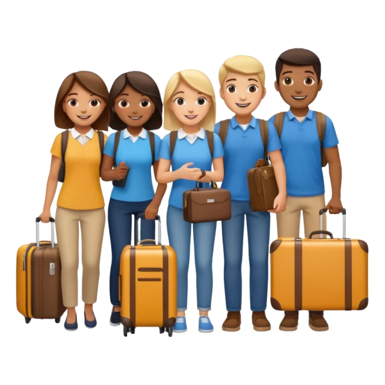 Please create an image of young people departing overseas for employment. sticker