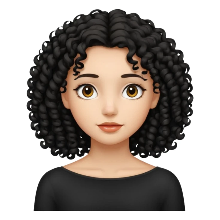 Uma garota de cabelos cacheados pretos até no ombro com o rosto harmônico e bonito, sem brincos sticker