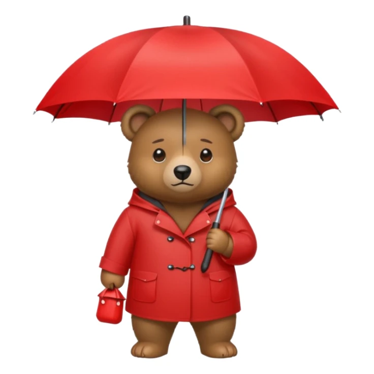 Bear with red umbrella, wearing rain coat sticker
