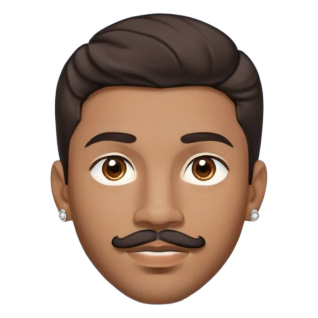 Young man with medium brown skin, mixed-race ethnicity, MUCH longer wavy dark brown hair with a center part, mustache separated from goatee, medium brown eyes, very small diamond stud earrings in both ears, head only floating face with NO shoulders or torso visible at all sticker