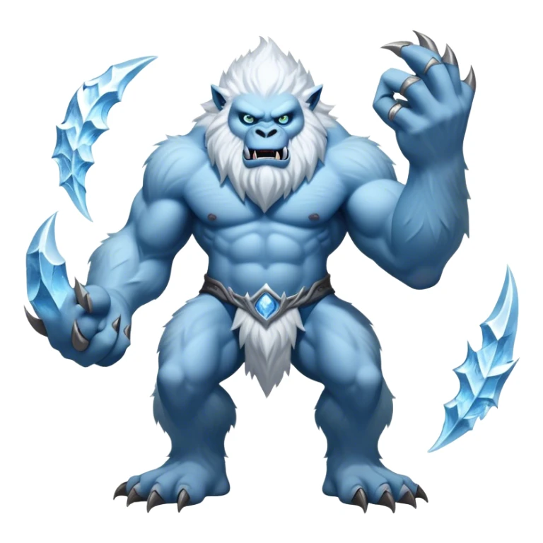 Cinematic Realistic WoW Yeti Portrait, captured in a dynamic, battle-ready stance, muscles rippling beneath dense fur of icy white and pale blue. His piercing ice-blue eyes blaze with raw power as frost clings to his form, rendered with dramatic natural lighting and high shine, exuding fierce, untamed strength in the midst of a wintry combat pose. sticker