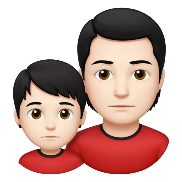 make a father and a son. both with straight black hair. both have white skin. they have to be wearing black and red clothes. there are only two people. sticker