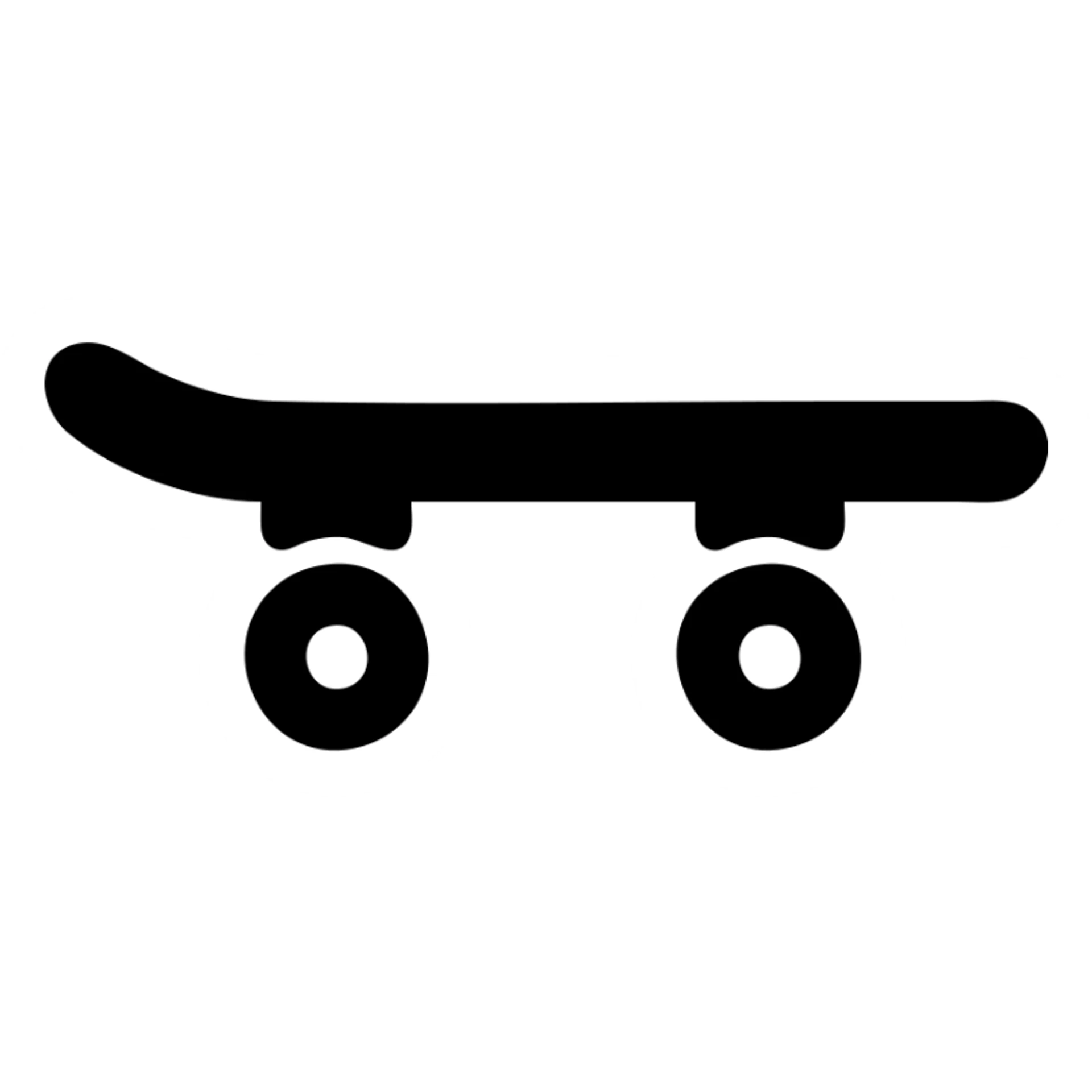 A skateboard in a black filled icon style, with wheels. sticker