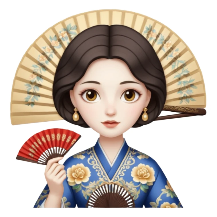 women with folding fan sticker