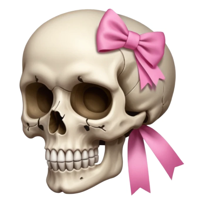 A skull with a small pink ribbon on the side of its head sticker
