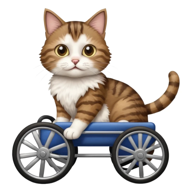 disabled brown tabby and white cat using cat wheelchair sticker