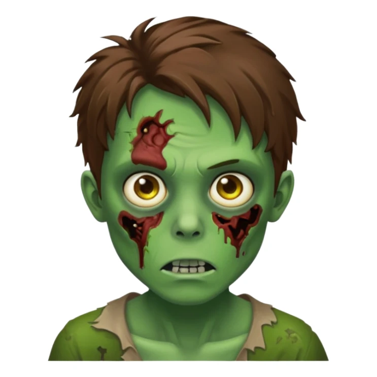 zombie slime youthful face, messy brown hair, sticker