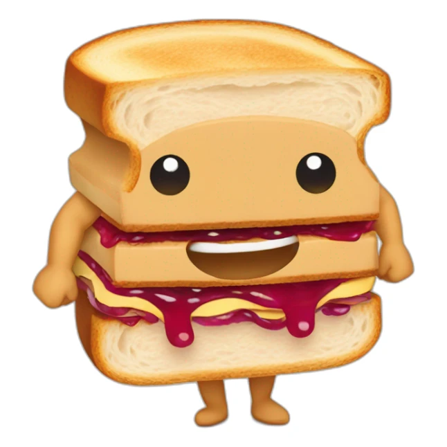 pb and j sandwich with cartoon eyes and biceps and feet sticker