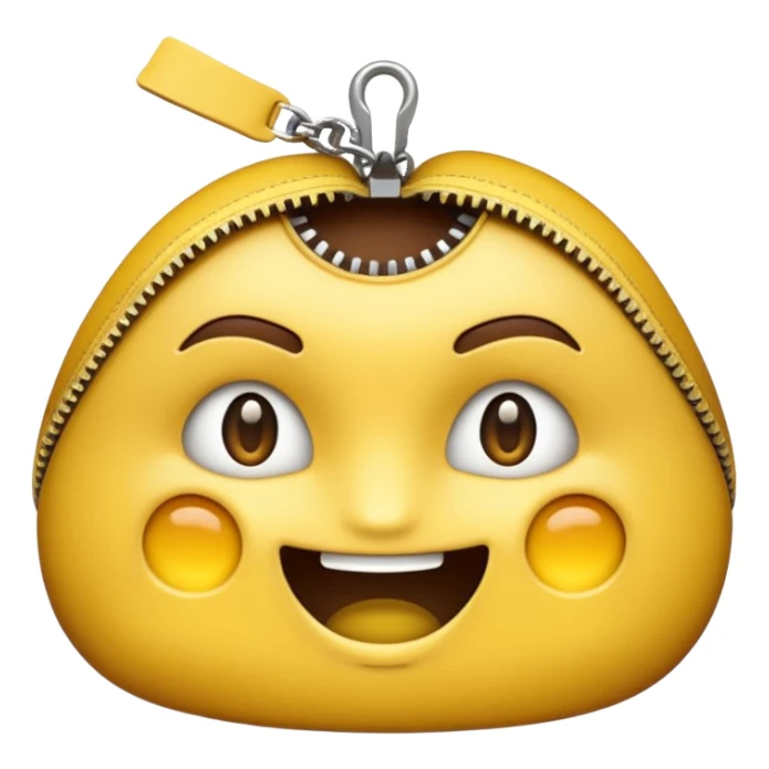 A zipper face. Half yellow half brown. No background. Make it look like an emoji sticker