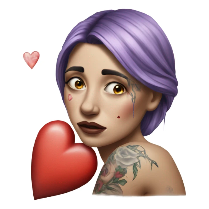 Hyper Realistic Beautiful tattooed woman crying holding a broken heart cushion sticker