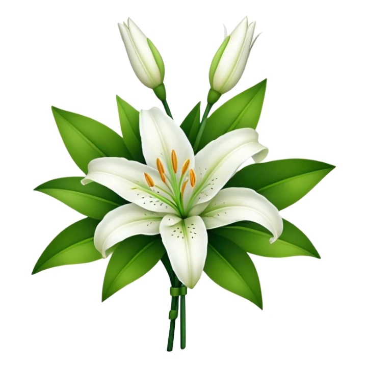 bouquet White Lily, luxuriant, stem, leaf, bud sticker