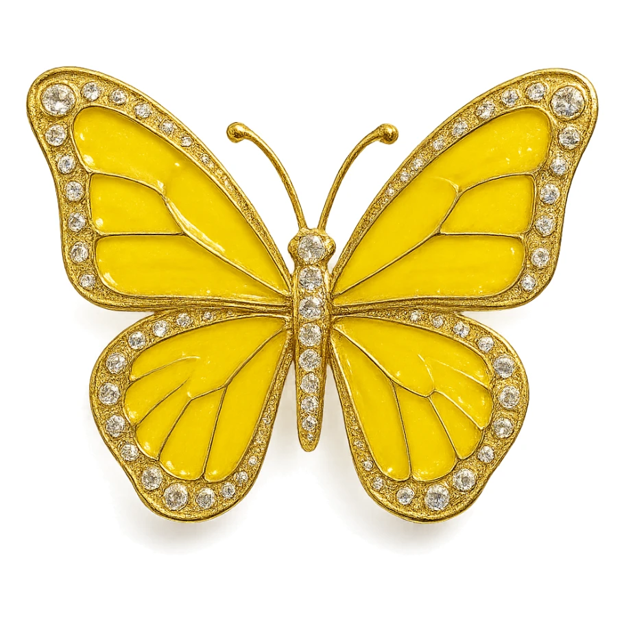 single lemon yellow butterfly, bright yellow enamel, sparkling gems sticker
