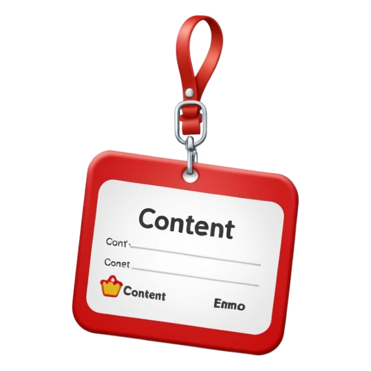 Remove the clips and maintain classic red and white name tag with the word 'Content' without any clips sticker