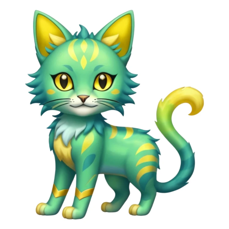 Shiny Iridescent Smooth Soft Glossy Green and Yellow Electrike-Lucretia-Luxray-Sprigatito-Bobcat-Amaura-Aurorus-Shiny-glorp-cat-fusion (full body) sticker