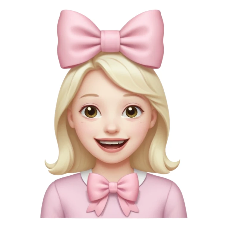 classic laughing emoji with a very pretty pale pale pink bow sticker