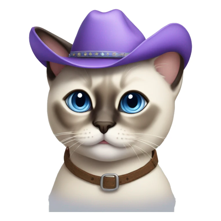 Fat Siamese cat blue eyes lavender cowboy hat sticker