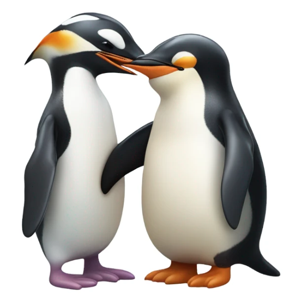 Black background
A penguin who sends kisses
And its kiss becomes a large image and turns into a fish 
He smiles and waves sticker