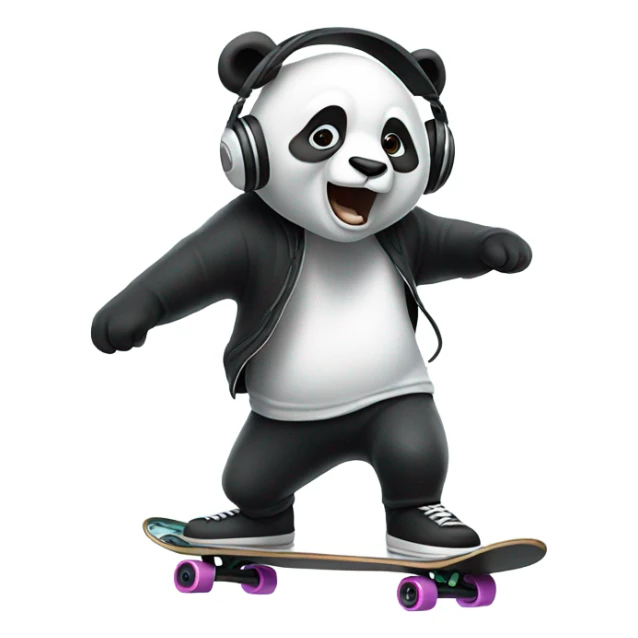 panda skateboarding with headphones sticker