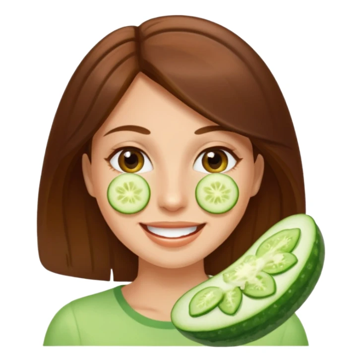 brownhaired smiling woman with cucumber on eyes sticker