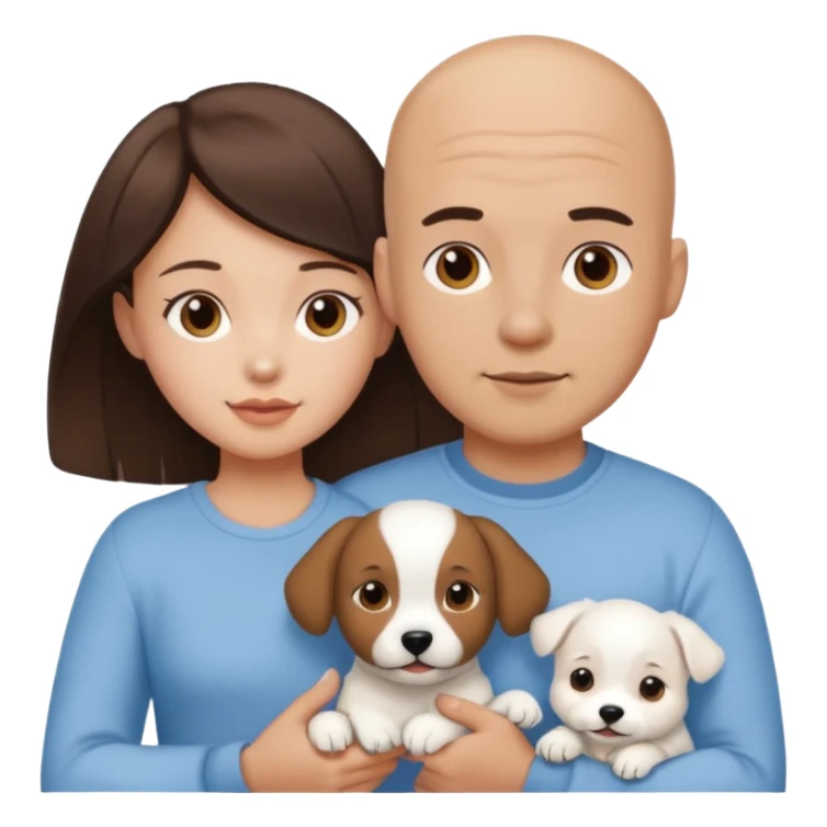 Bald guy with brunette girl and all white puppy sticker