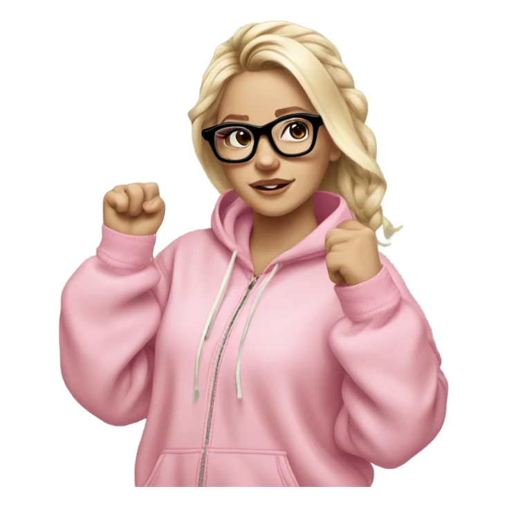 dancing-fair-haired-white-girl-pink-oversize-tracksuit-black-glasses sticker
