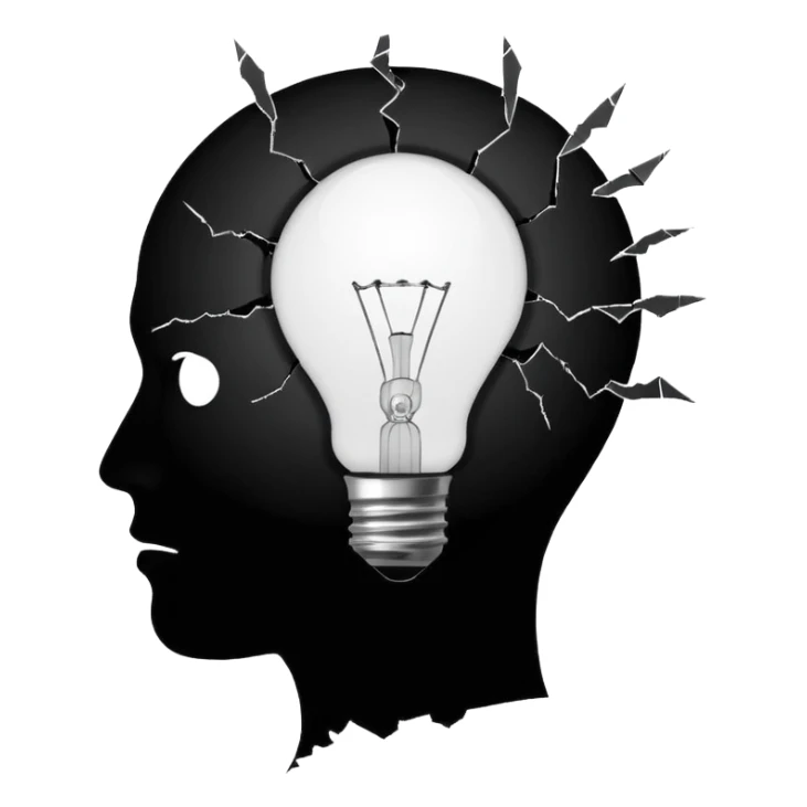 silhouette of a head with a broken light bulb inside sticker