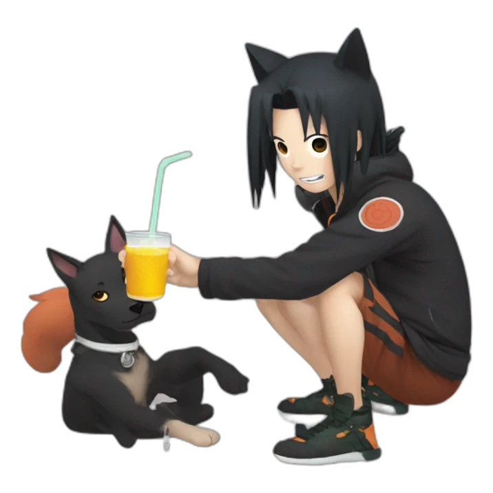 Naruto with a black dog drink mogito sticker