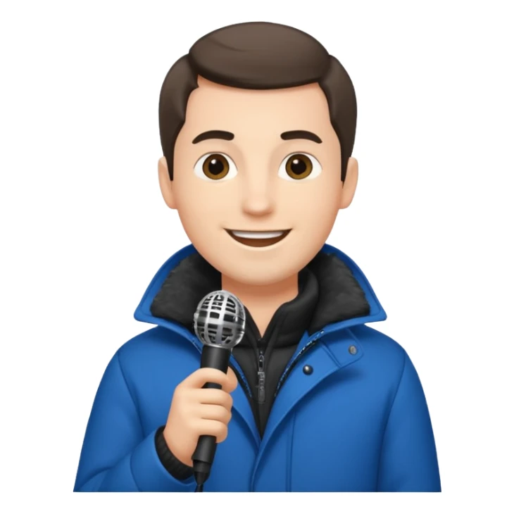 man with winter clothes holding microphone sticker