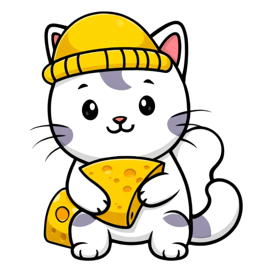 cheese cat wearing a yellow hat sticker