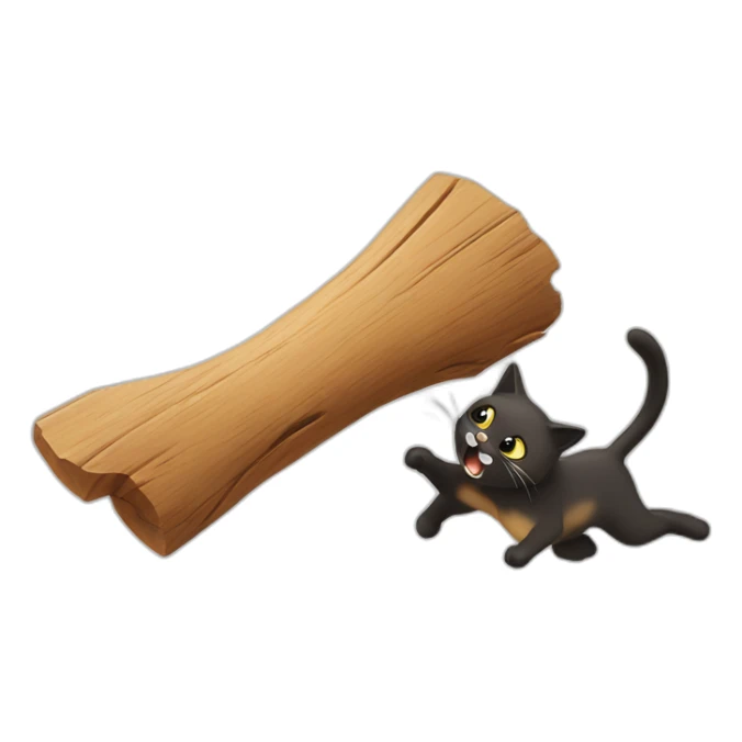 fight between a cat and a piece of wood sticker