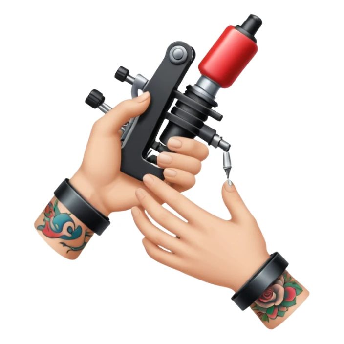 ahand that has a tattoo machine and its tattooing sticker