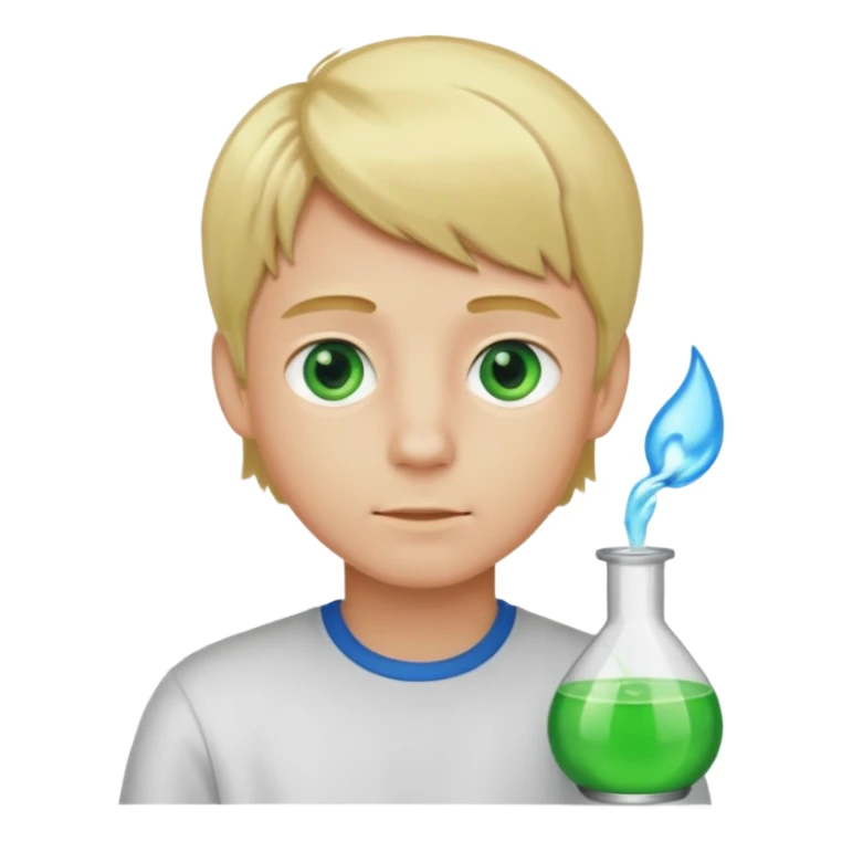 boy with green scent, blond hair and blue eyes. sticker