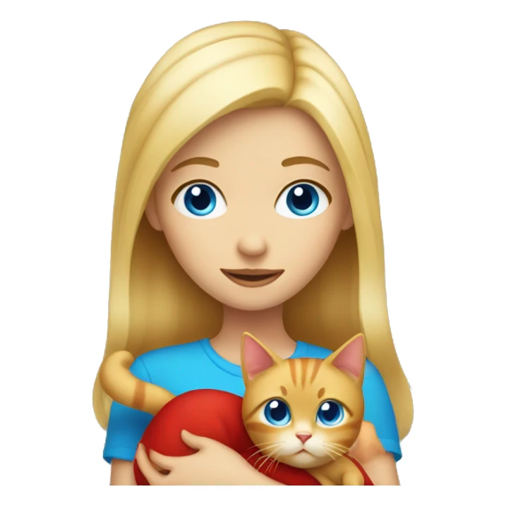 Blond Girl with Blue eyes Holding a red cat sticker