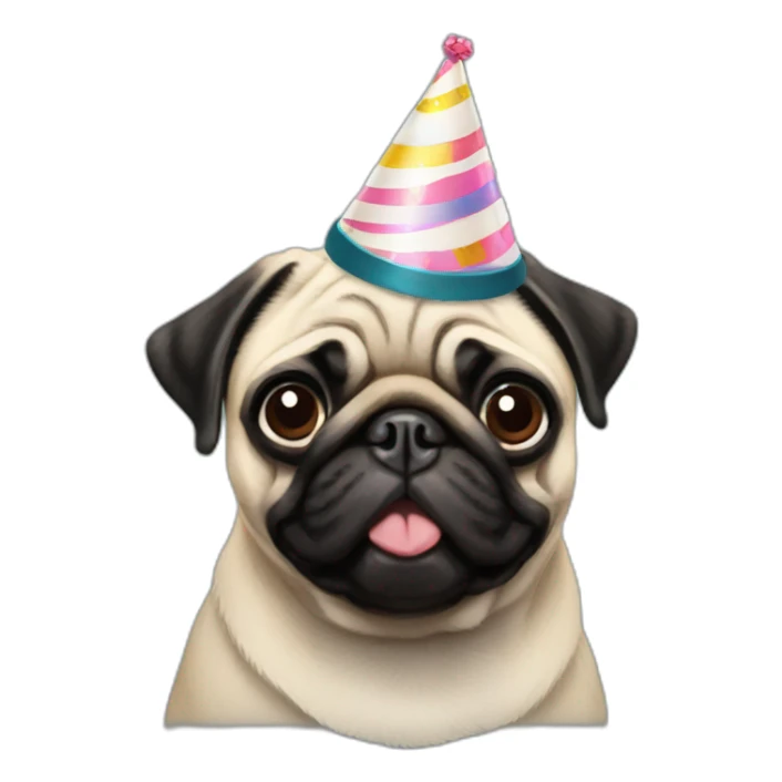 pug and black pug wearing birthday hat sticker