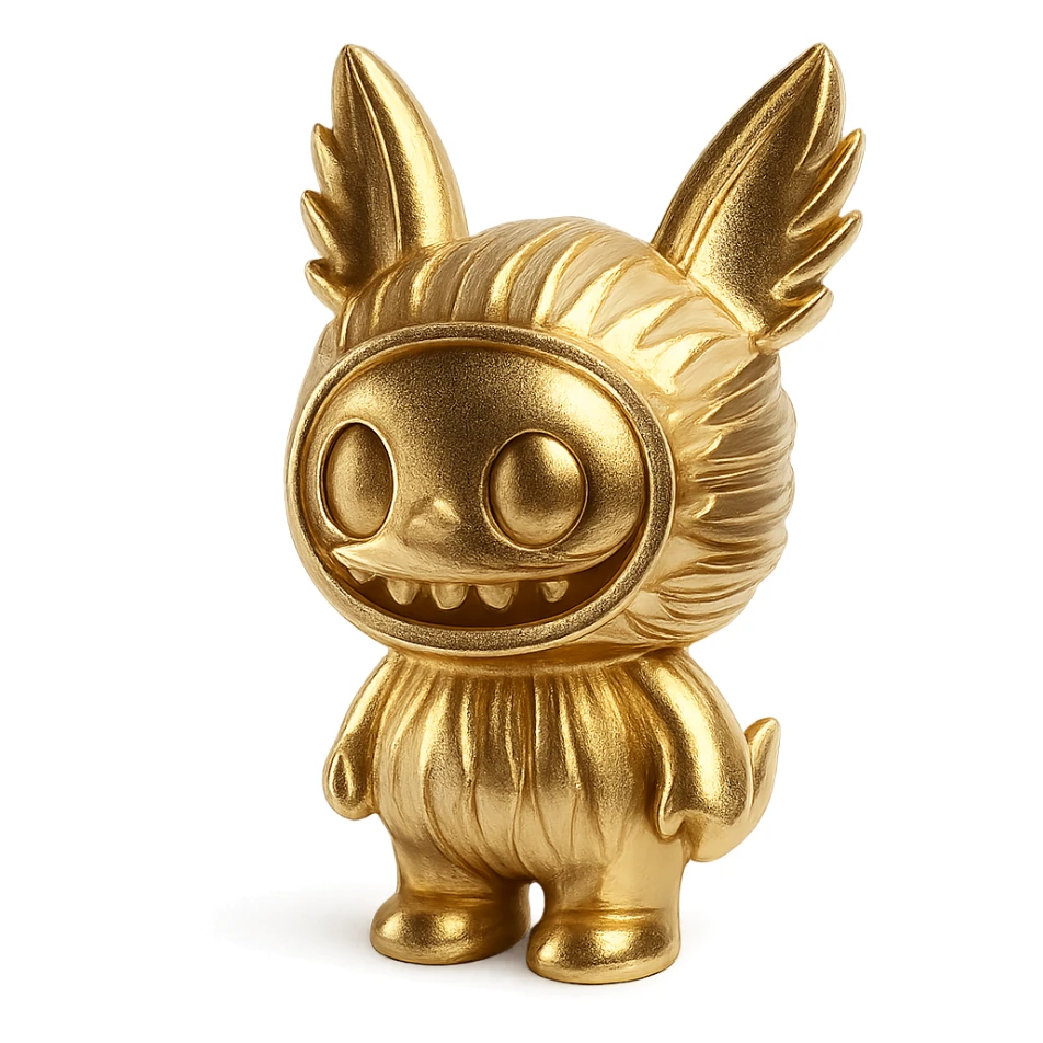 Labubu character icon, shiny, elegant gold metallic style sticker