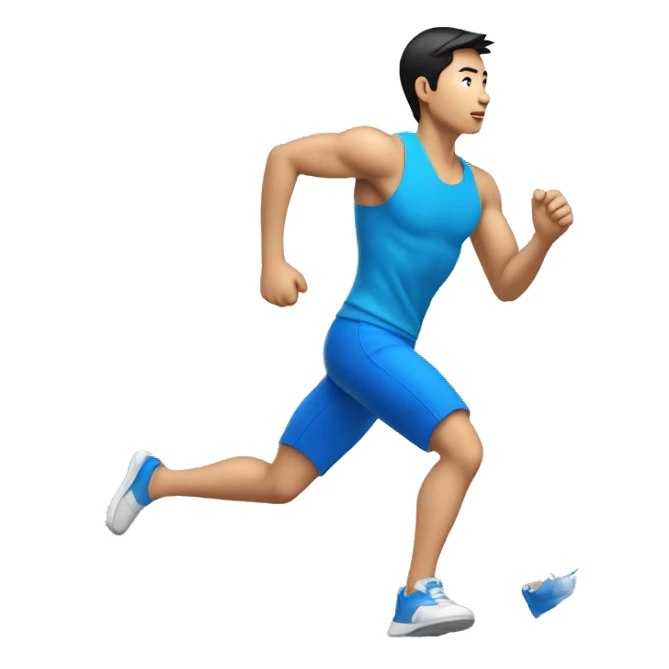 male asian, running with blue short， side view，full body sticker