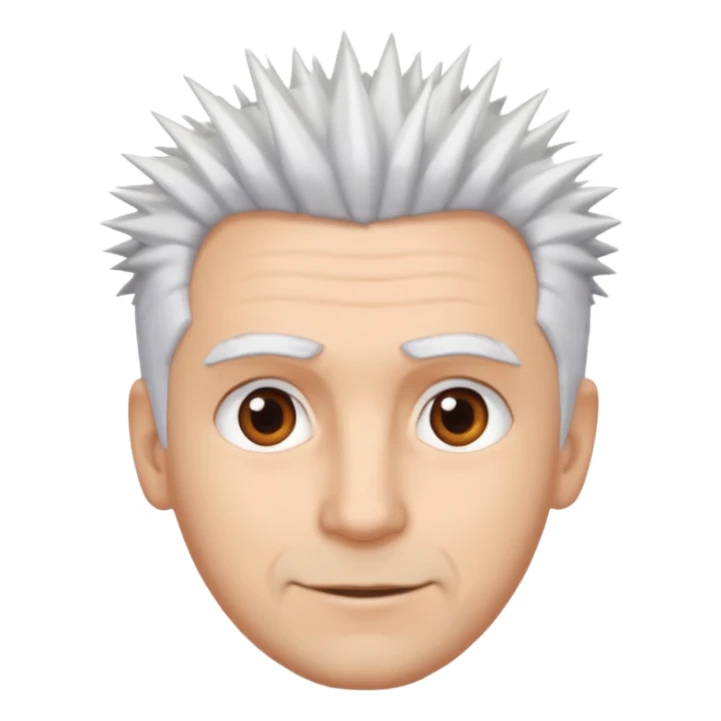 A light-skinned man with spiky white hair, brown eyes, and a slight smile. sticker