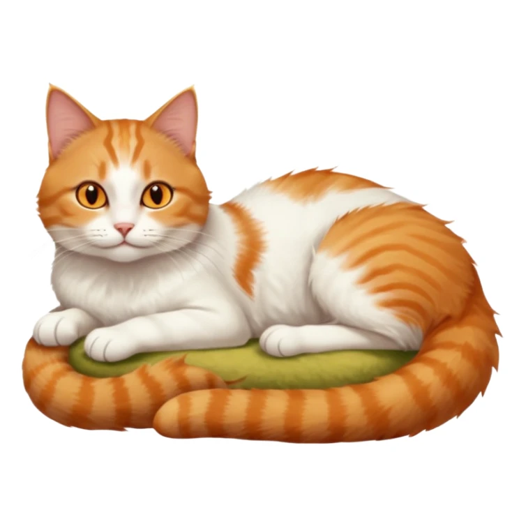 ginger and white cat with orange eyes doing a big extremely long stretch reaching up into the air with arms and legs side by side together straight and overextended whilst lying on its side sticker
